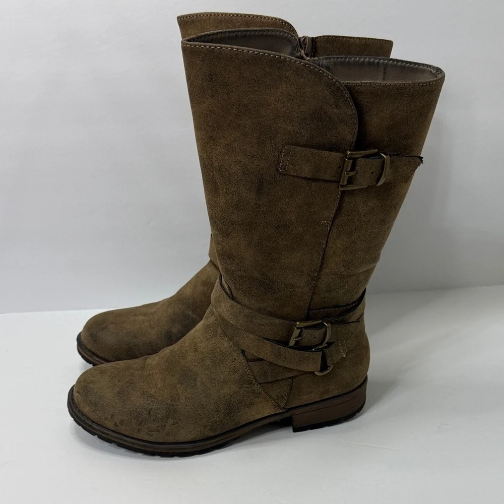 Maurices Tan Ankle Boots with Buckle Accents